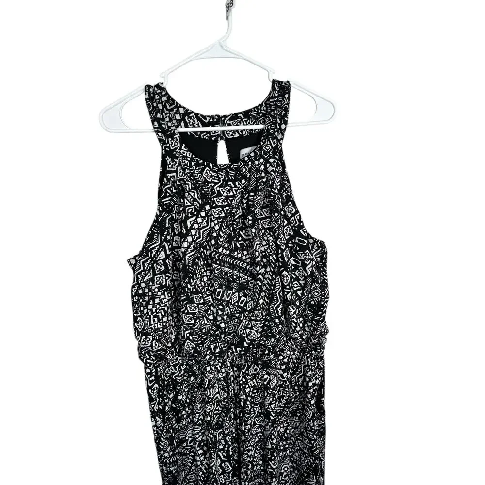 Emma & Michele Black White Jumpsuit Large Sleeveless Drawstring Waist Pockets - Picture 3 of 8